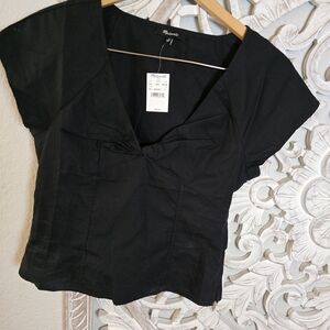 Madewell Women's Twist Front Seamed Top In Poplin True Black Size 2